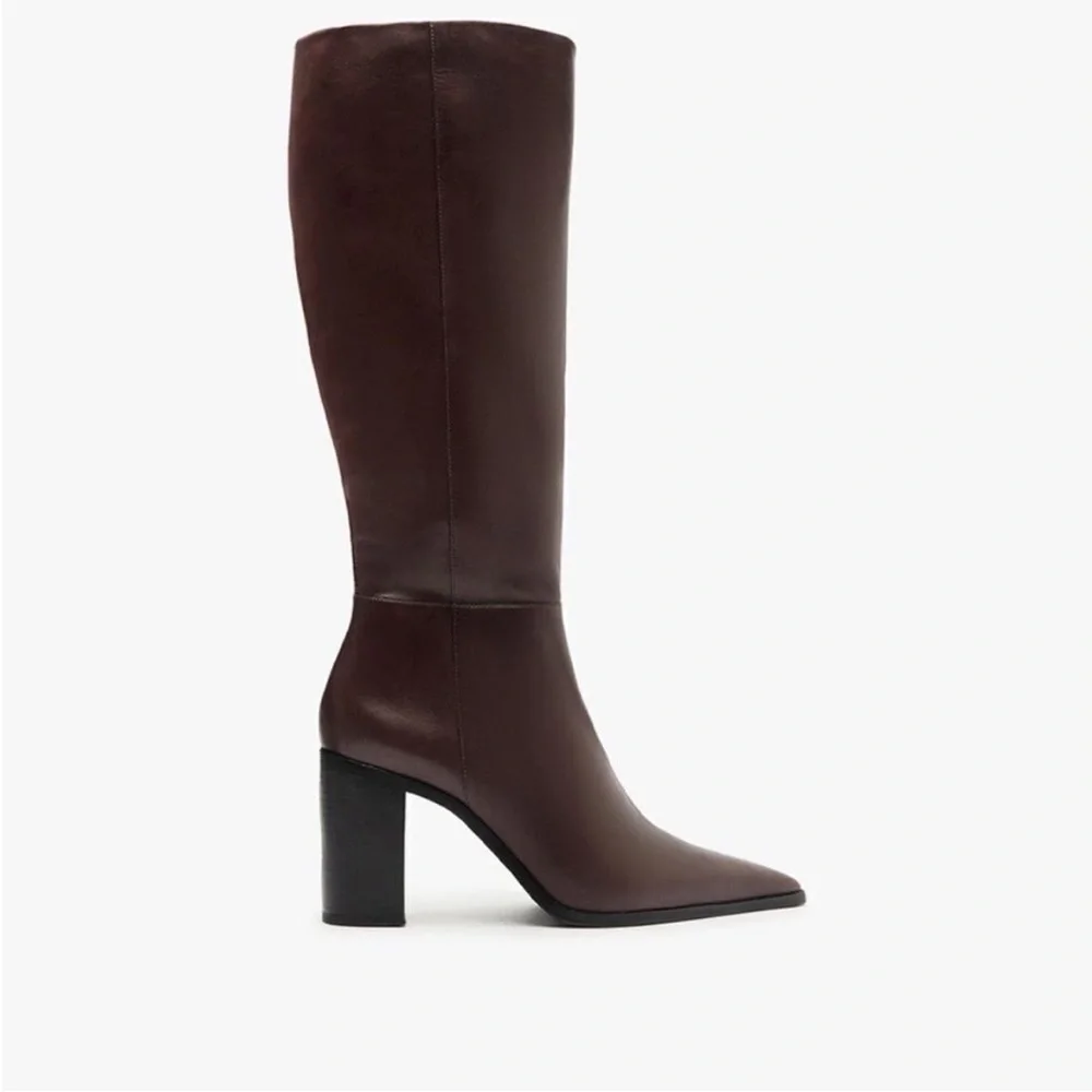 SCHUTZ MIKKI UP BLOCK BOOT Brown Maroon Leather Knee-high Sz 5